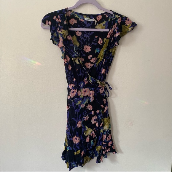 Floral WRAP DRESS Mini Colorful Kimchi Blue Small - Picture 2 of 4